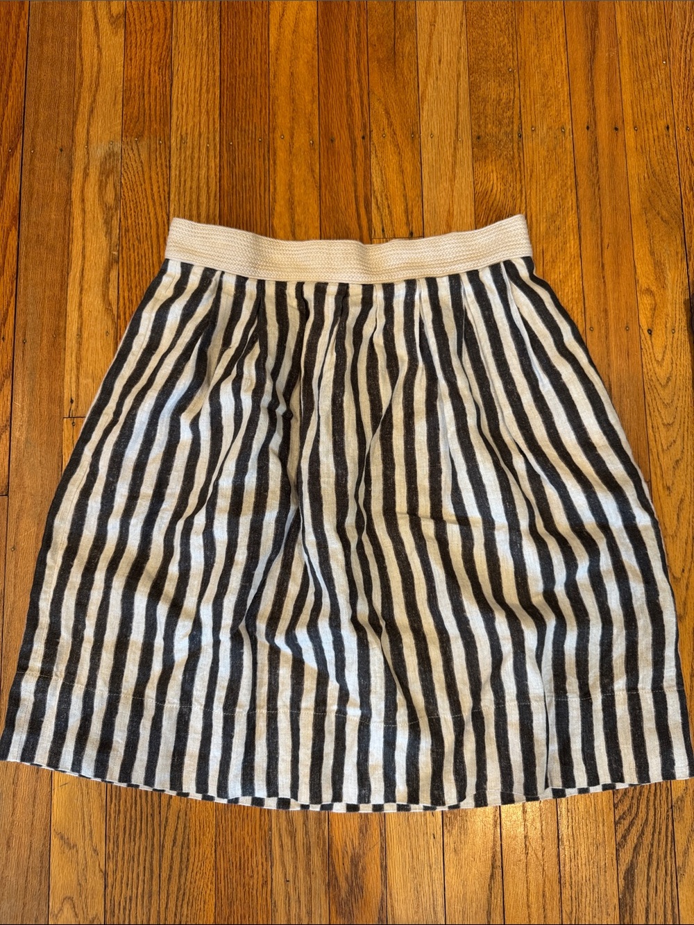 LOFT Black and White Striped Skater Skirt with Cream Waistband size 2